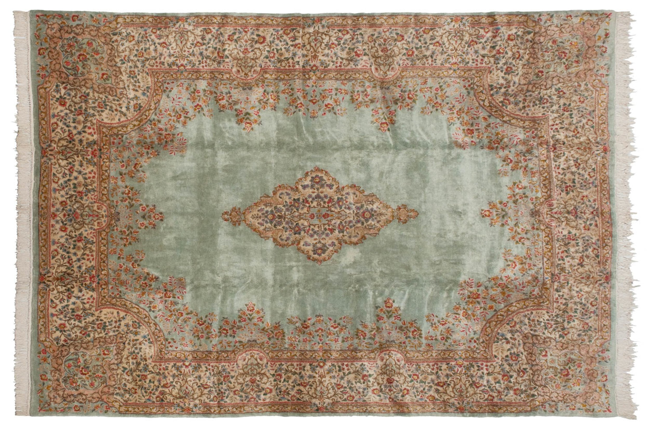 Vintage Kerman Carpet 9.5x13.5, hand-knotted one of a kind piece