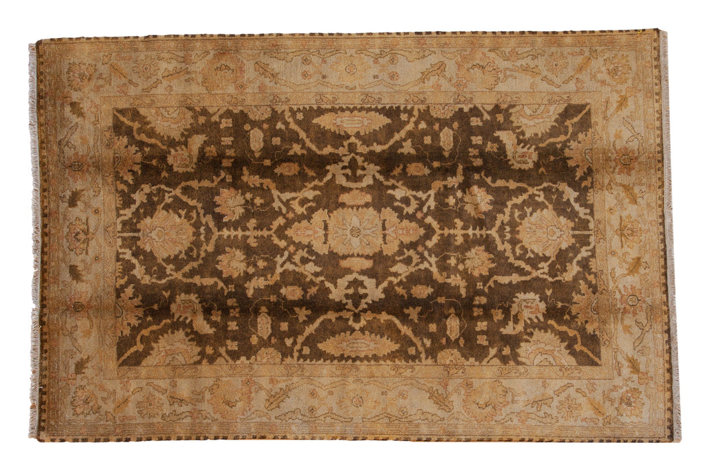 Gold Wash Indian Oushak Carpet 6x9.5, hand-knotted one of a kind piece