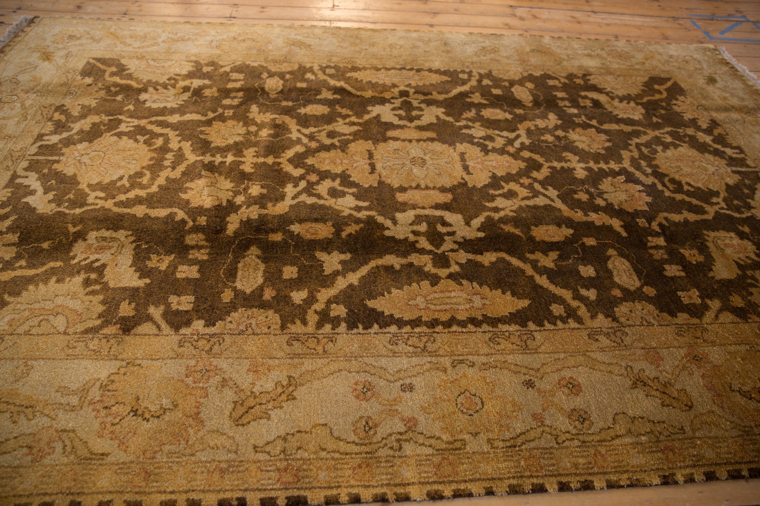 Back of the hand-knotted rug showing construction