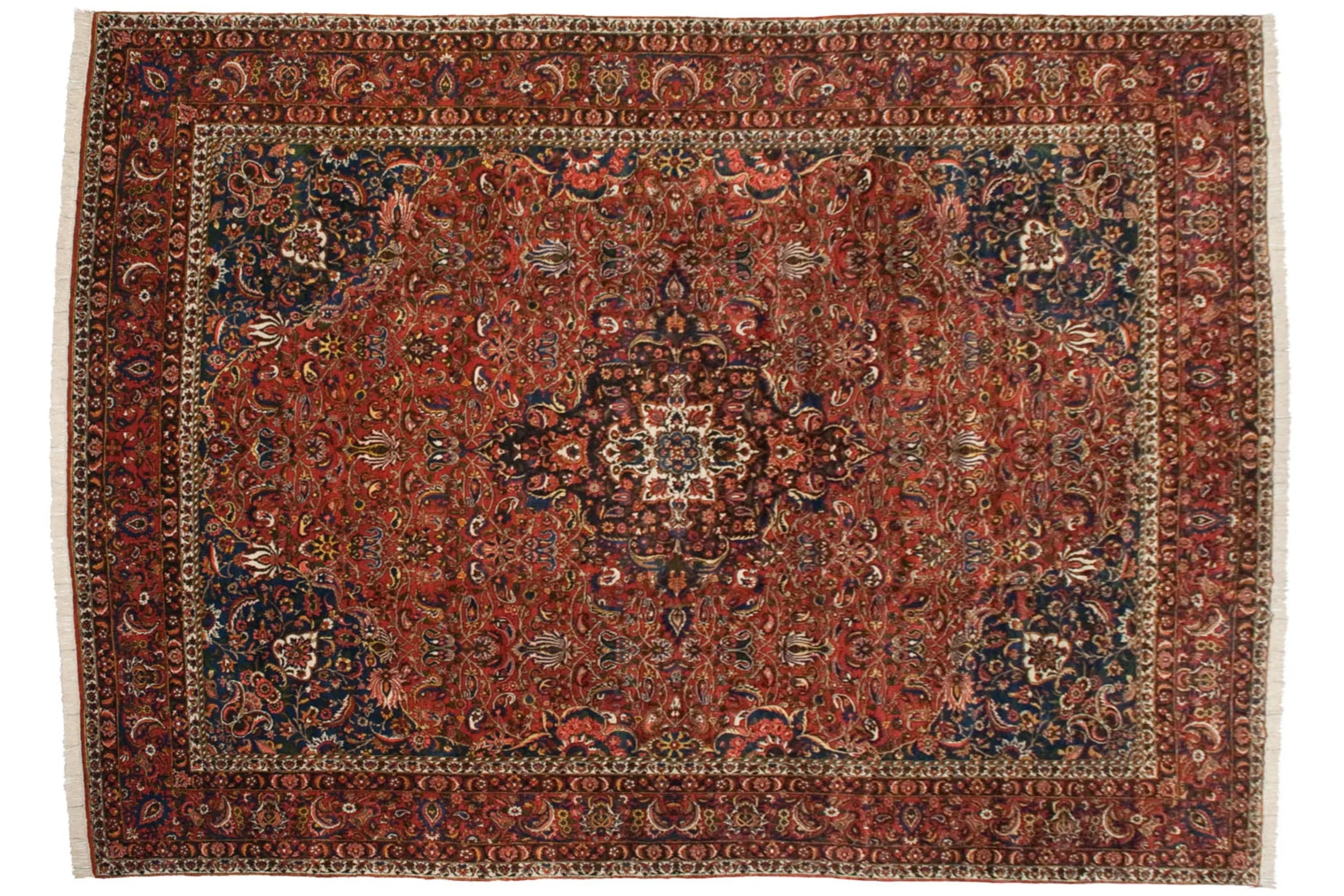 Full overhead view of Bakhtiari carpet 11x15