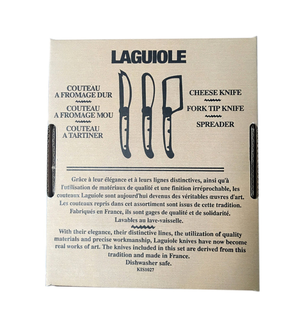 Laguiole 3 Piece Mini Cheese Utensil Set, Ivory in Kraft Paper Box
