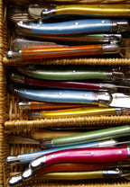 Laguiole 6 Piece Steak Knife Set, Rainbow in Wood Box with Acrylic Lid