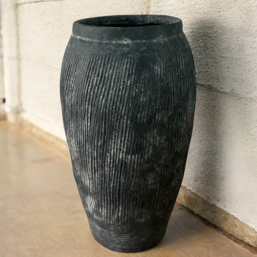 Pompeii Colossus, Fiber Clay Vessel in Weathered Black, Burnt Sienna or Aged Gray 11"D x 20"H