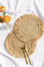 Round Raffia Placemat with Fringe Edge
