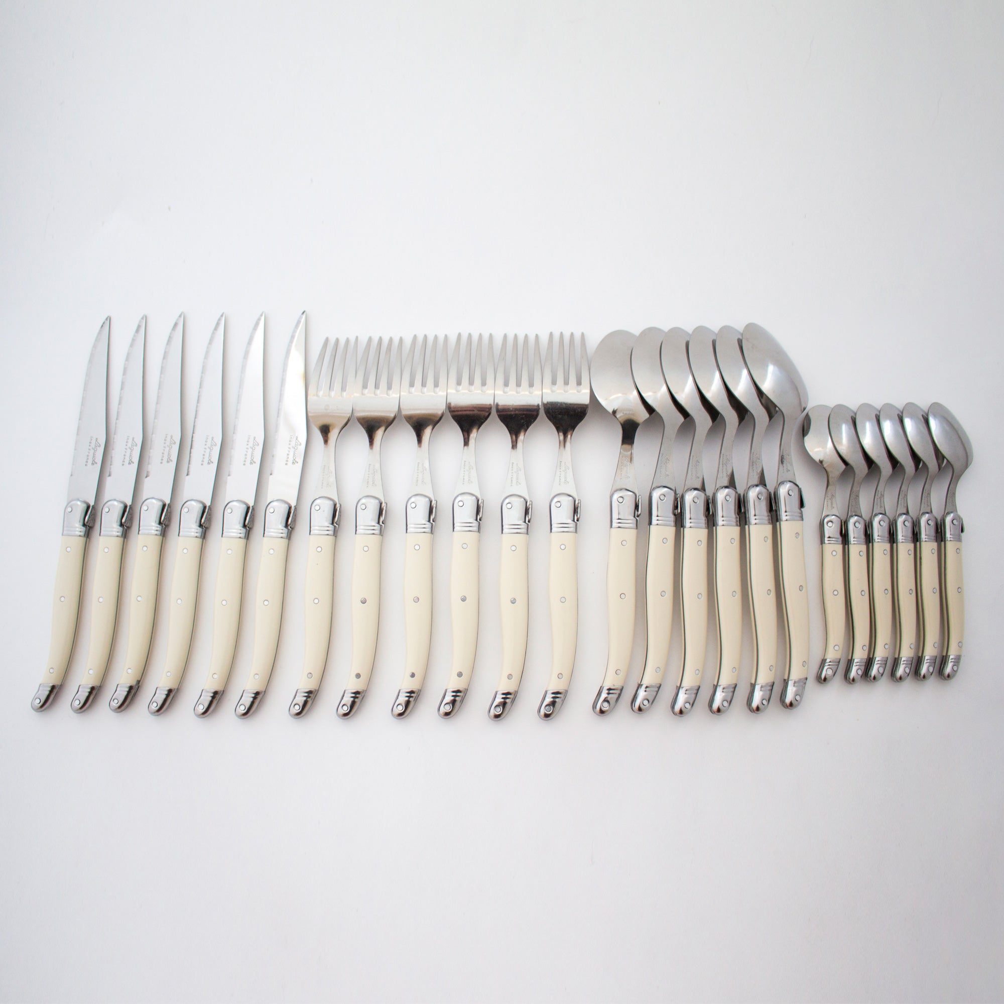 Laguiole 24 Piece Flatware Set, Ivory in Wood Box with Acrylic Lid