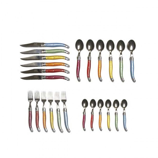 Laguiole 24 Piece Flatware Set, Rainbow in Wood Presentation Box