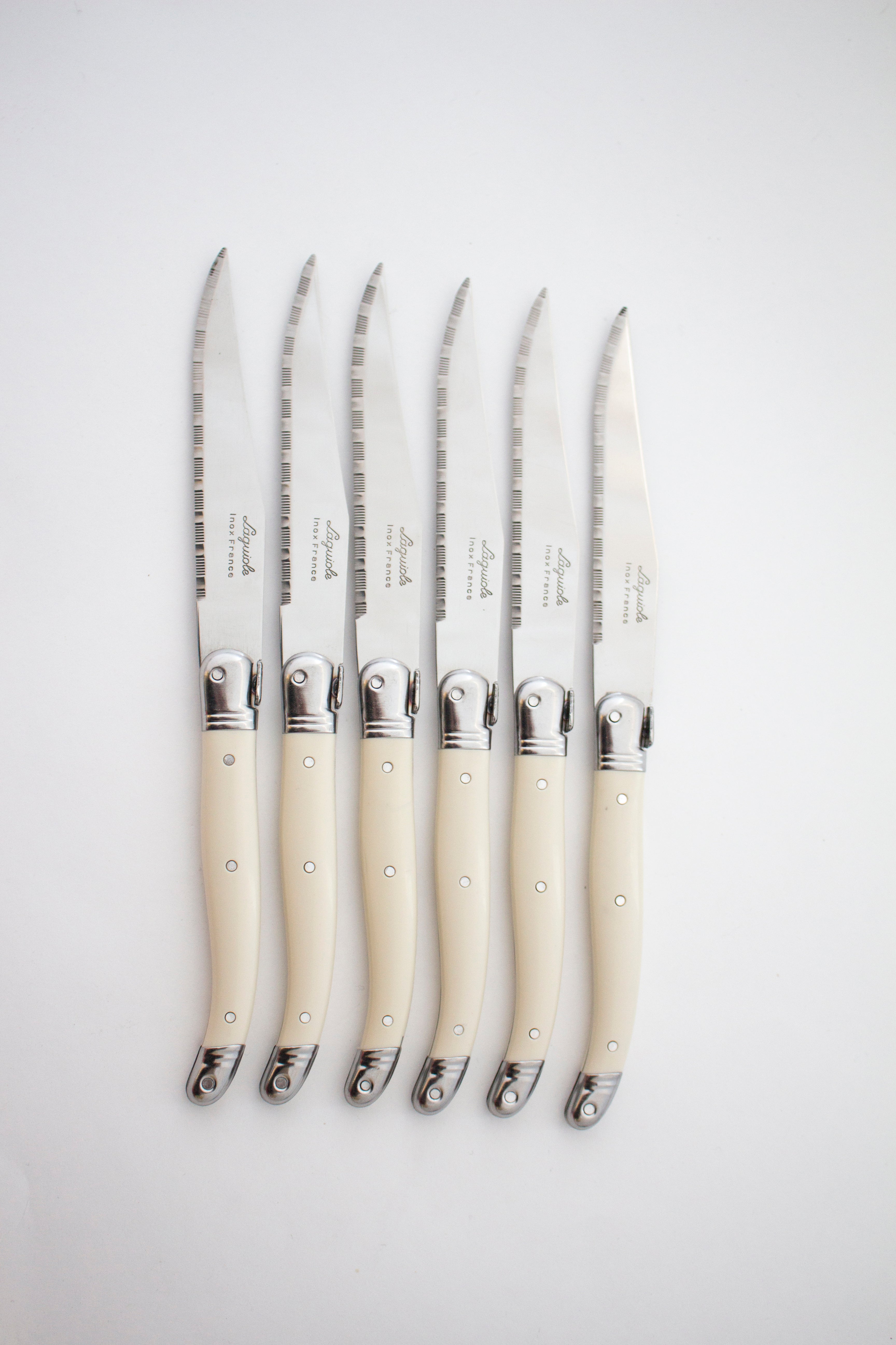 Laguiole 6 Piece Steak Knife Set, Ivory in Wood Presentation Box
