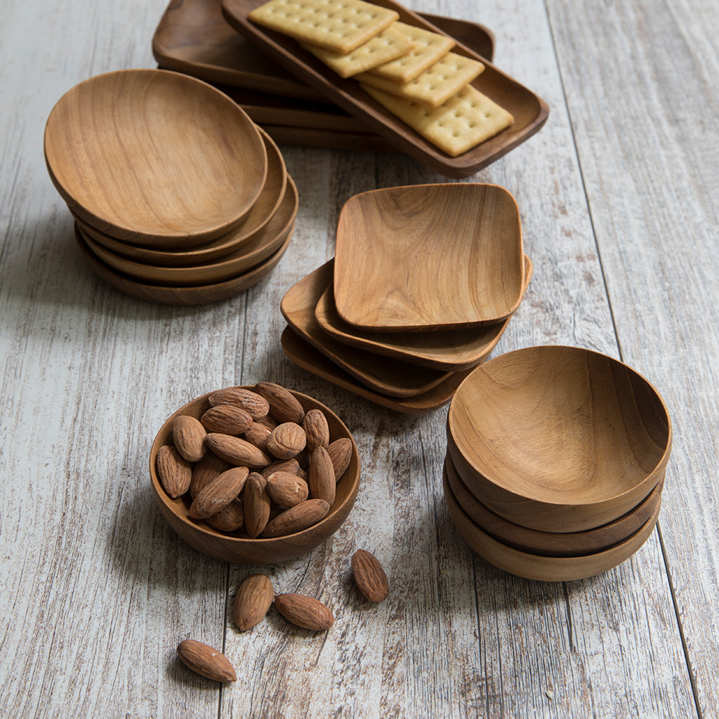 Teak Square Pinch Bowls, Set of 4